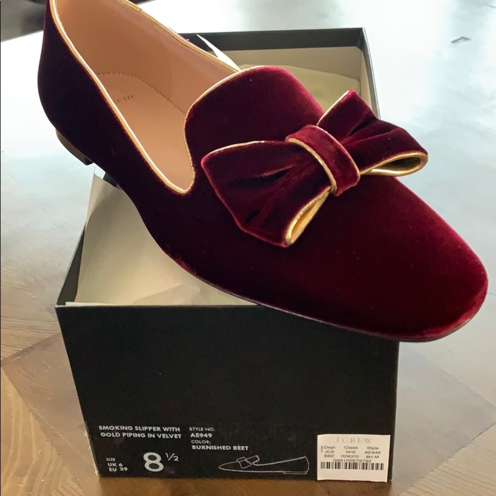 NEW w/ TAGS J Crew Flats Shoes Smoking Slipper Loafer Burgundy Red Maroon 8.5
